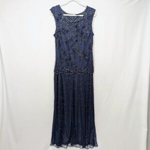 Pisarro Nights 16 Beaded Embellished Scalloped Longline Gown Event Maxi Dress